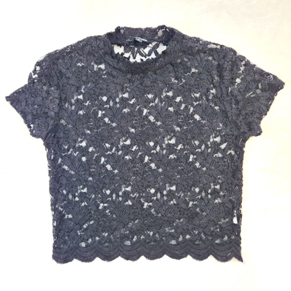 3/$25 Ambiance Black Floral Lace Top Sz M